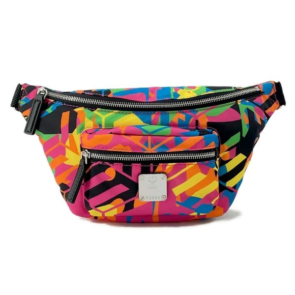 Mcm Waist Bag Logo Multicolor Black - Picture 2 of 10